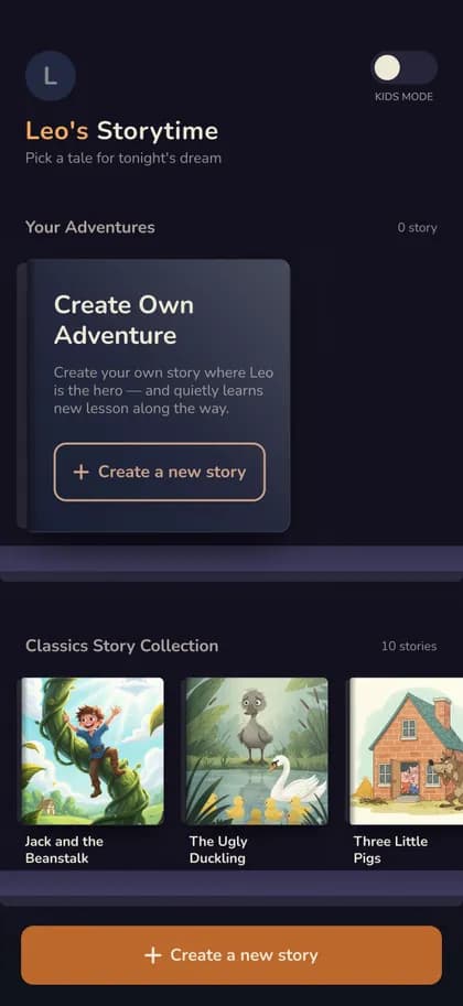 TellyTale app — story selection screen